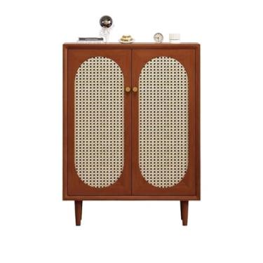 Imagem de CFGH6FDF Armário de sapatos Rattan Entryway 5 prateleiras organizador de sapatos com estilo casa de fazenda independente sapateira de madeira para armários, sala de estar sapateira organizador de