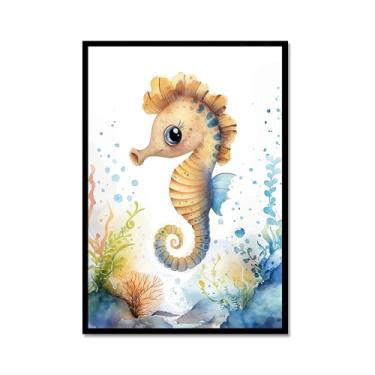 Imagem de Impressão de berçário de animais oceânicos desenho animado tartaruga marinha baleia pôster aquarela animais marinhos pintura em tela decoração de parede quarto infantil (SKU1,20.3x30.5 cm = (20x30cm