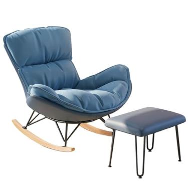 Imagem de Cadeira de balanço interna com descanso para os pés, cadeira de balanço estofada moderna de meados do século para sala de estar, quarto