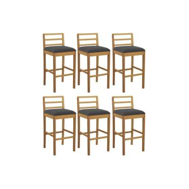 Imagem de Banqueta Cozinha Sofia 1bmm006ca Premium Madeira Maciça Kit 6 Un Carvalho/boucle Grafite Kappesberg