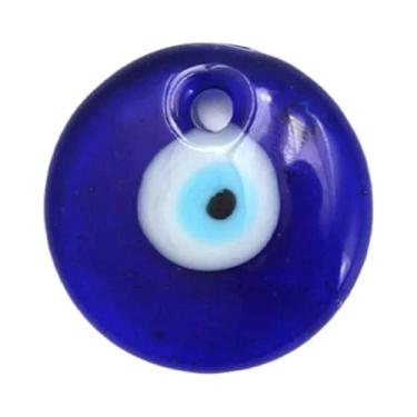 Imagem de Pingente Redondo De Vidro Azul Com Mão De Hamsá, Coração E Estrela Par