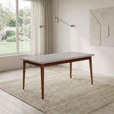 Imagem de Mesa de Jantar Onix Retangular Vidro Off White 180cm com Pés em Madeira Maciça Imbuia C...