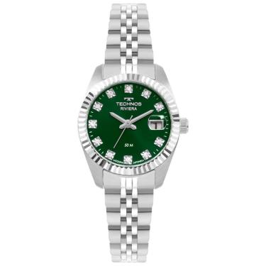 Imagem de Relógio Feminino Riviera 2015CFI-1V Analógico com Pulseira de Aço Prata Mostrador Verde...