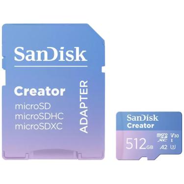 Imagem de Cartão de Memória Micro SD Sandisk Creator com V30 A2 U3 4K UHD 512GB - SDSQXAV-512G-GN6MS