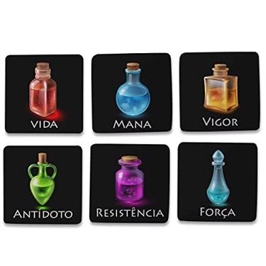 Imagem de Kit 6 Porta Copos Poções RPG Cozinha Criativa Geek cor:Preto
