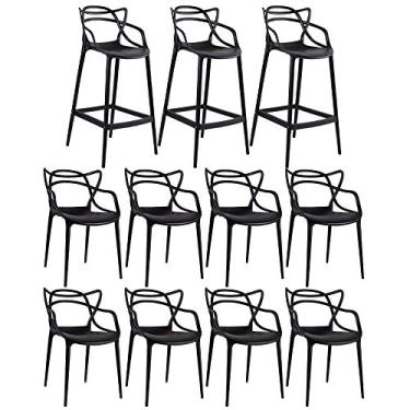 Imagem de Loft7, KIT - 8 x cadeiras + 3 x banquetas altas Masters Allegra - Preto