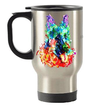 Imagem de Caneca colorida de aço inoxidável para viagem com isolamento para amantes de cães de pastor alemão