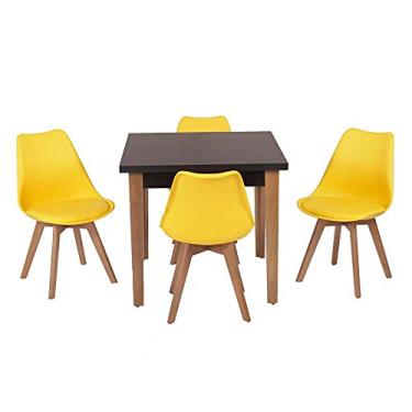 Imagem de Conjunto Mesa de Jantar Luiza 80cm Preta com 4 Cadeiras Leda - Amarelo