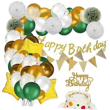 Imagem de Ciieeo 1 Conjunto Conjunto De Festa De Aniversário Com Bandeira De Balão Cor Abacate 60 Unidades Topos De Cupcake Balões Decoração Festão Emulsão Bolo De Aniversário Bebê Flores De Papel