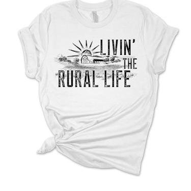 Imagem de Camiseta feminina de manga curta Livin The Rural Life Farming, Branco, M