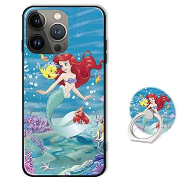 Imagem de Linda capa de telefone para iPhone 14 Pro Max com suporte de anel, capa protetora de silicone de borracha macia TPU para iPhone 14 Pro Max 6,7 polegadas - Disney Little Mermaid Ariel