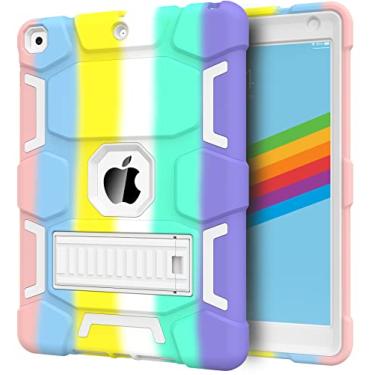 Imagem de Capa CCMAO para iPad 9ª/8ª/7ª geração, 10.2” 2021/2020/2019, com suporte, resistente, à prova de choque, híbrida, protetora com três camadas, arco-íris