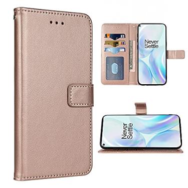 Imagem de FDCWTSH Compatível com OnePlus 8 OnePlus8 5G UW Tmobile capa carteira alça de pulso couro flip capa suporte para cartão capas para celular para One Plus8 On 1 Plus 1plus One+ 1+ 1+1+8 ouro rosa