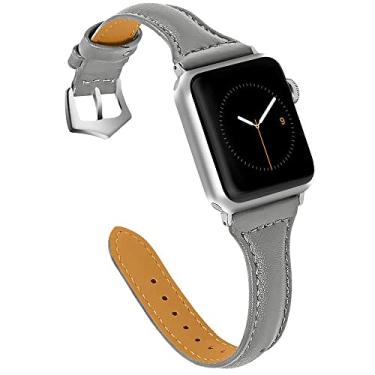 Imagem de OULUCCI Pulseiras de couro femininas compatíveis com Apple Watch Ultra, SE SE2 séries 11, 10, 9, 8, 7, 6, 5, 4, 3, 2 e 1 de 38 mm, 40 mm, 41 mm, 42 mm, 44 mm, 45 mm, 46 mm, 4, 3, 2 e 1