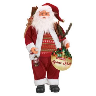 Imagem de papai noel com saco e lanterna 46cm art christmas