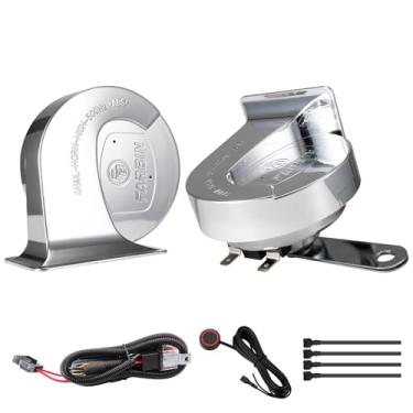 Imagem de BANHAO Pacote com 2 buzinas automotivas super altas, kit de substituição de buzina de motocicleta de 12 V para carro/motocicleta/caminhão/barco, placa cromada de chifre de caracol elétrico (buzina de
