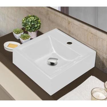 Imagem de Kit Cuba Quadrada Sobrepor C/ Valvula Click - Loja DoceLar, Branco