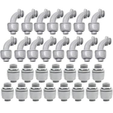Imagem de MAKERELE Pacote: 15 peças 180° reto e 15 peças 90° cotovelo de 90° conectores de líquido de PVC - listado na UL, conectores de conduíte elétrico de alta qualidade para uso profissional e industrial