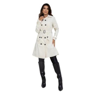 Imagem de Sobretudo Feminino Casaco Maxi Blazer Longo Social Forrado Com Cinto M