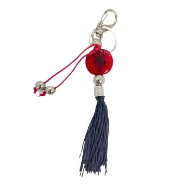 Imagem de Chaveiro Pomba Gira Vermelha Com Preto Tridente Murano 16 Cm - Lua Mís