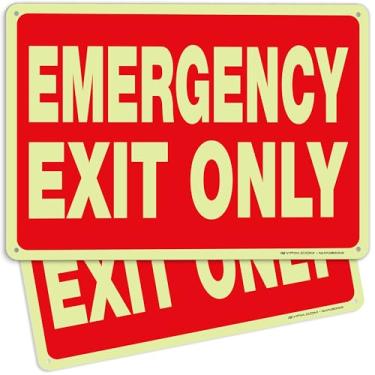 Imagem de iSYFIX Placa de saída de emergência que brilha no escuro - pacote com 2 25 x 17 cm - placa de plástico de poliestireno de 40 mm de espessura, laminado UV, resistente a arranhões e desbotamento,