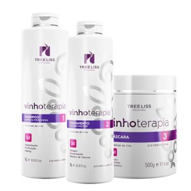 Imagem de Kit Vinhoterapia 3 em 1 Profissional Alisamento Cauterização e Tratamento Capilar Extrato da Uva Hidratação Intensa