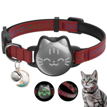 Imagem de typecase Coleira impermeável para gatos AirTag, Breakaway, padrão refletivo de peixe, leve, suporte oculto para airtag, rastreador GPS - gatos, gatinhos (23-33 cm)