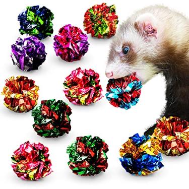 Imagem de SunGrow Bolas amassadas Ferret Mylar, para exercícios para manter a forma, leve, folha brilhante multicolorida com som enrugado para animais de estimação em ambientes internos (12 peças)