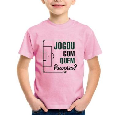 Imagem de Camiseta Infantil Jogou com quem parceiro - Foca na Moda, Rosa bebê, 1