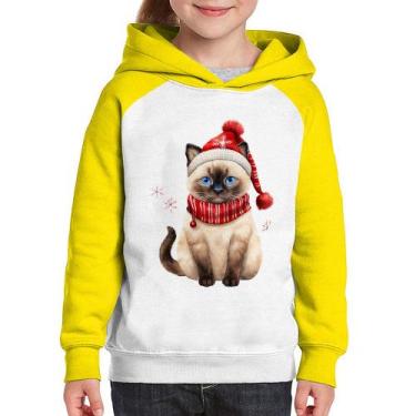 Imagem de Moletom Infantil Gato Natalino Gorro e Cachecol - Foca na Moda, Branco