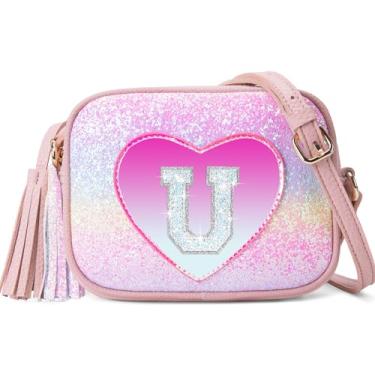 Imagem de OYLOLA Presentes de aniversário para meninas, inicial para meninas, bolsa infantil, bolsas infantis, presentes para meninas, bolsas de coração para meninas, Colorido, U