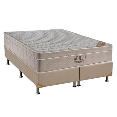 Imagem de Cama Box Queen: Colchão Molas Ortobom SuperPocket Fort Airtech Spring + Base crc Suede White(158x198)