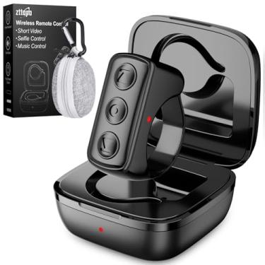 Imagem de Zttopo Anel de rolagem TikTok, controle remoto Bluetooth TIK Tok, virador de página do aplicativo Kindle com estojo de transporte, clicker de foto da câmera para iPhone, iPad, iOS, Android-preto..