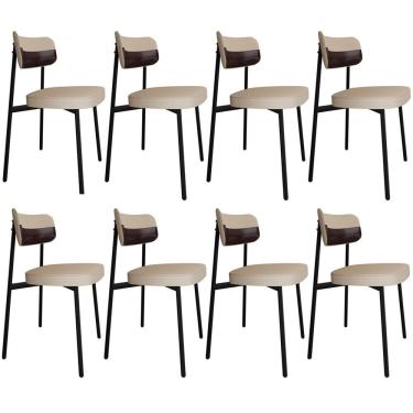 Imagem de Kit 08 Cadeiras Estofada Para Sala De Jantar Astrid Preto C01 Linho Areia Courino Café - Lyam Decor
