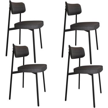Imagem de Kit 04 Cadeiras Estofada Para Sala De Jantar Astrid Preto C01 Linho Preto - Lyam Decor
