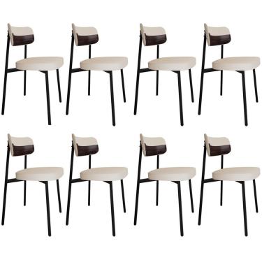Imagem de Kit 08 Cadeiras Estofada Para Sala De Jantar Astrid Preto C01 Linho Palha Courino Café - Lyam Decor