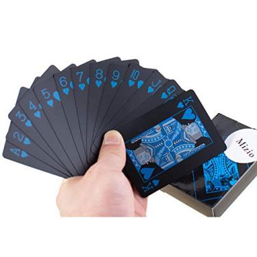 Imagem de Cartas de baralho de pôquer de plástico à prova d'água, cartas de mesa de pôquer de PVC preto, baralho clássico de truques de mágica (54 peças) (preto e azul)
