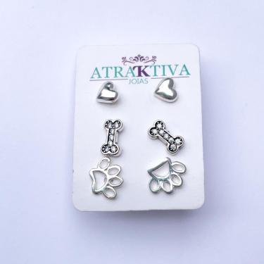 Imagem de Trio De Brincos Pet Prata 925