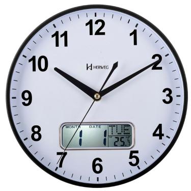 Imagem de Relógio Parede Herweg 26 Cm Termômetro Silencioso Preto - Preto