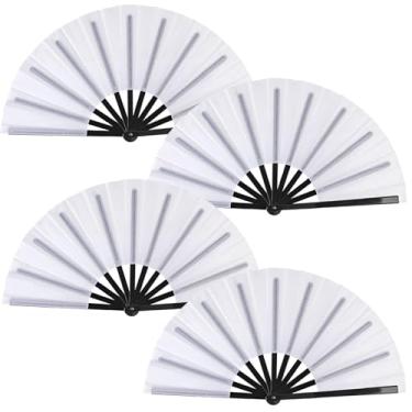 Imagem de Pacote com 4 leques de mão grandes dobráveis para dançar e estourar, grande ventilador de palmas de rave chinês Kung Fu leques dobráveis decorativos para dança, apresentação, festival ou decoração de