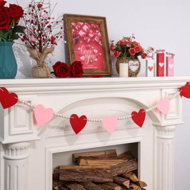 Imagem de Arosche Decorações Para O Dia Dos Namorados, Guirlanda De Feltro, Faixas, Corações Rosa E Vermelhos Com Contas Madeira, Amor Romântico, Rústico, Fazenda, Pré-Montado, Pendurado Lareira, Parede, Arti