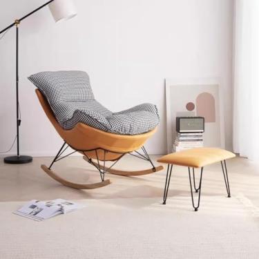 Imagem de Cadeira De Balanço Sala De Estar Cadeira De Balanço Pátio Externo Cadeira De Balanço Com Apoio Para Os Pés Tecido Resistente à água Para Varanda Jard, Orange Houndstooth, One Size