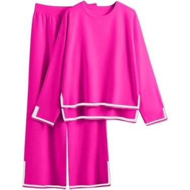 Imagem de 2 Piece Outfits Mulheres Vendas Conjuntos De Suéter Casual Manga Curta Malha Pullover Tops Perna Larga Calças Homewear Elegantlounge Conjuntos Silk Feel, Red, One Size