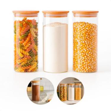 Imagem de Jogo de 3 Potes 1,3 Litro de Vidro Borossilicato com Tampa de Bambu Fe