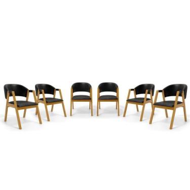Imagem de Kit Com 6 Cadeiras Leticia Madeira Maciça Estofada Para Mesa De jantar