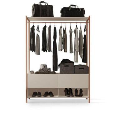 Imagem de Closet Estilo Industrial Dallas 2 Gavetas Klm Móveis Bronze Com Off Wh