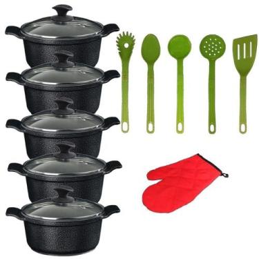 Imagem de Jogo Panelas Preto Cerâmica Talher Verde Javali Aal 16a24cm