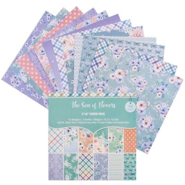 Imagem de 12 folhas de blocos de papel para scrapbook, 12 designs de 15,2 x 15,2 cm, papel de cartolina com padrão único de 15,2 x 15,2 cm, papel decorativo de 160 g/m², bloco de recortes para projetos DIY