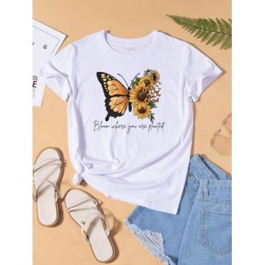 Imagem de Blusa T-shirt Camiseta Feminina Estampada -Girassol- Várias Estampas  