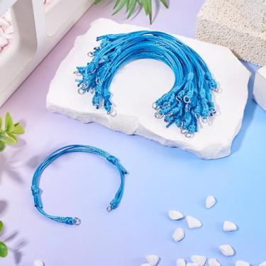 Imagem de 20 peças de pulseiras ajustáveis de poliéster encerado para fabricação de cordas trançadas semiacabadas, corda de nó ajustável com anéis de salto na extremidade para berloques de conector, faça você